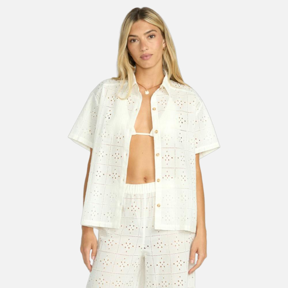 Eyelet Crush Beach Cover-Up Shirt - Women
