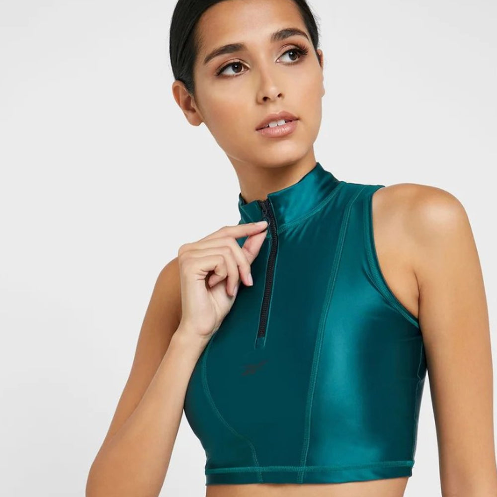 Shiny Lycra Cropped Top - Women