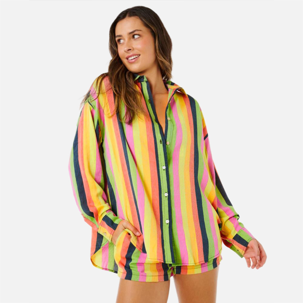 Neon Stripe Relaxed Shirt - Women