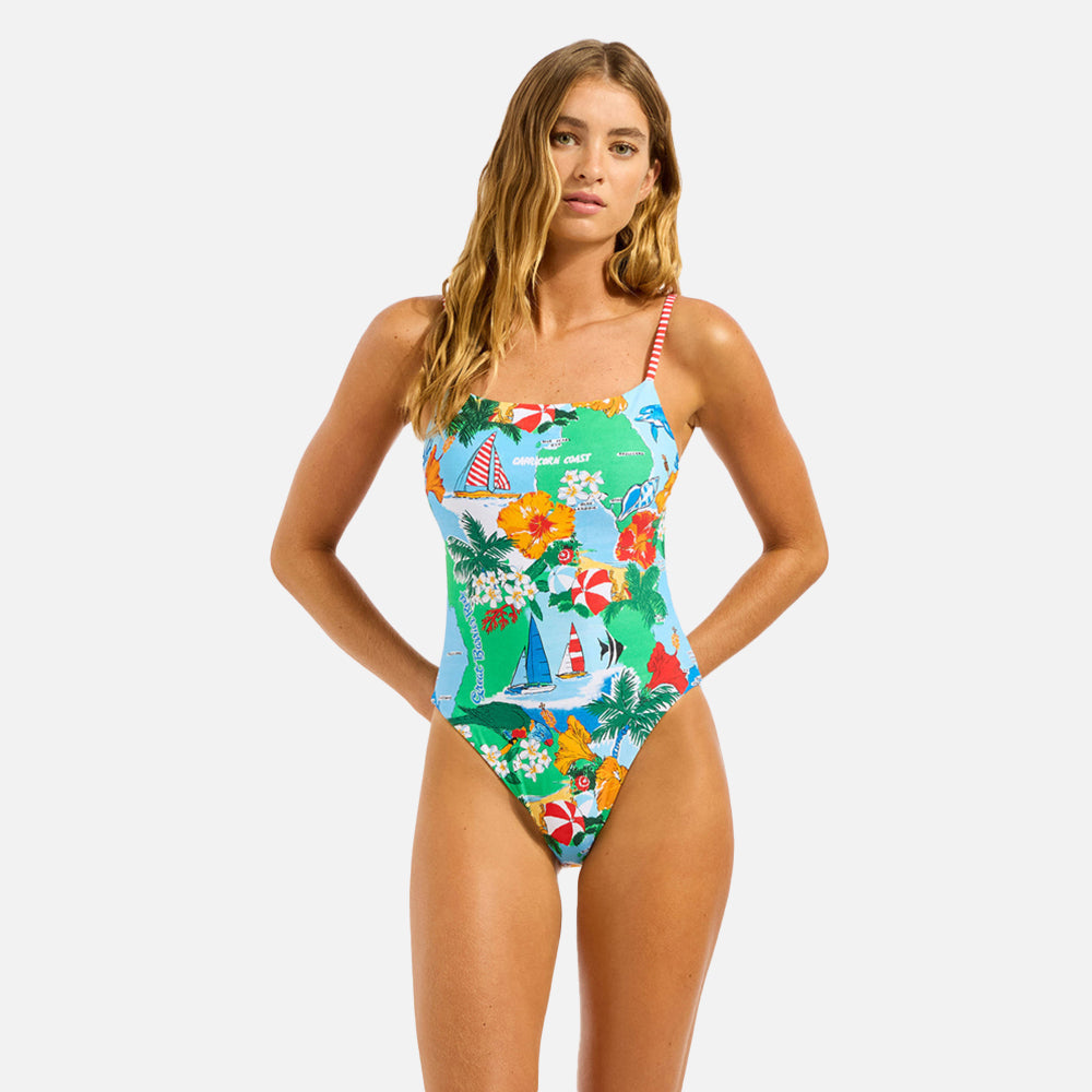 Viva Vacation Square Neck One Piece Swimsuit - Women