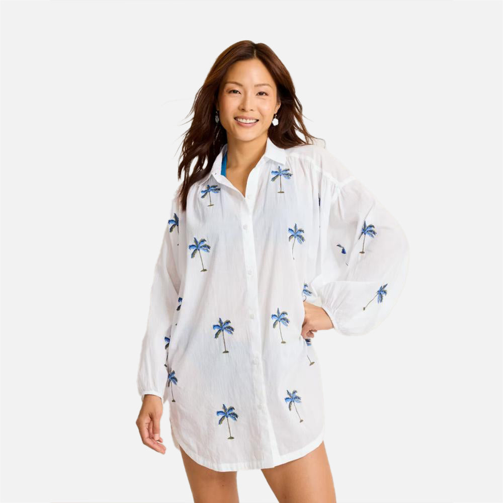 Catalina Coast Palm Boyfriend Beach Shirt - Women