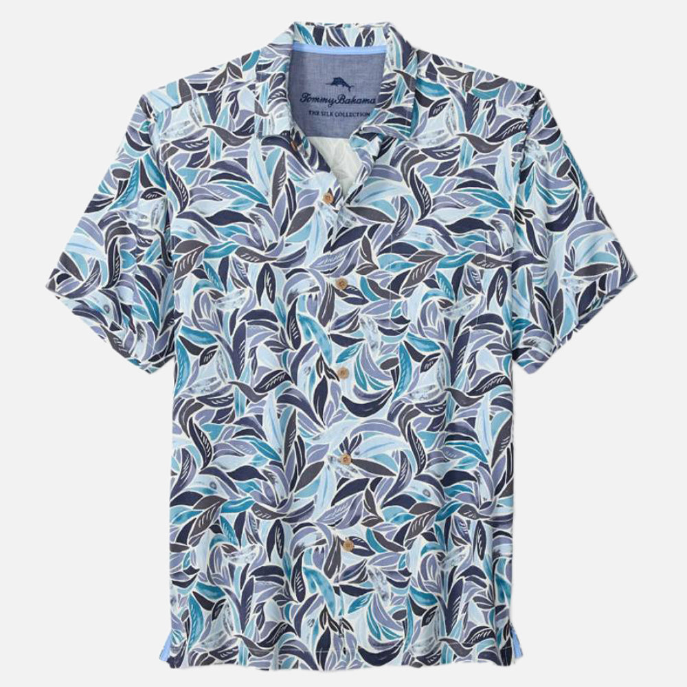 Blue Lagoon Leaves Silk Camp Shirt - Men