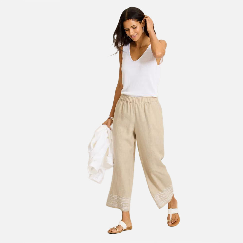 Two Palms Embroidered Linen Coulottes Pants - Women