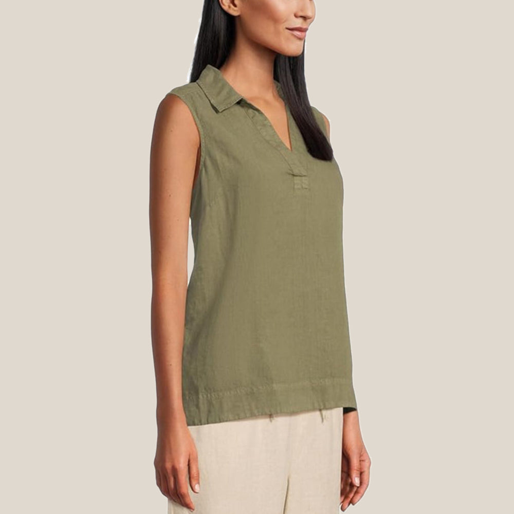 Coastalina Linen Sleeveless Popover Top - Women