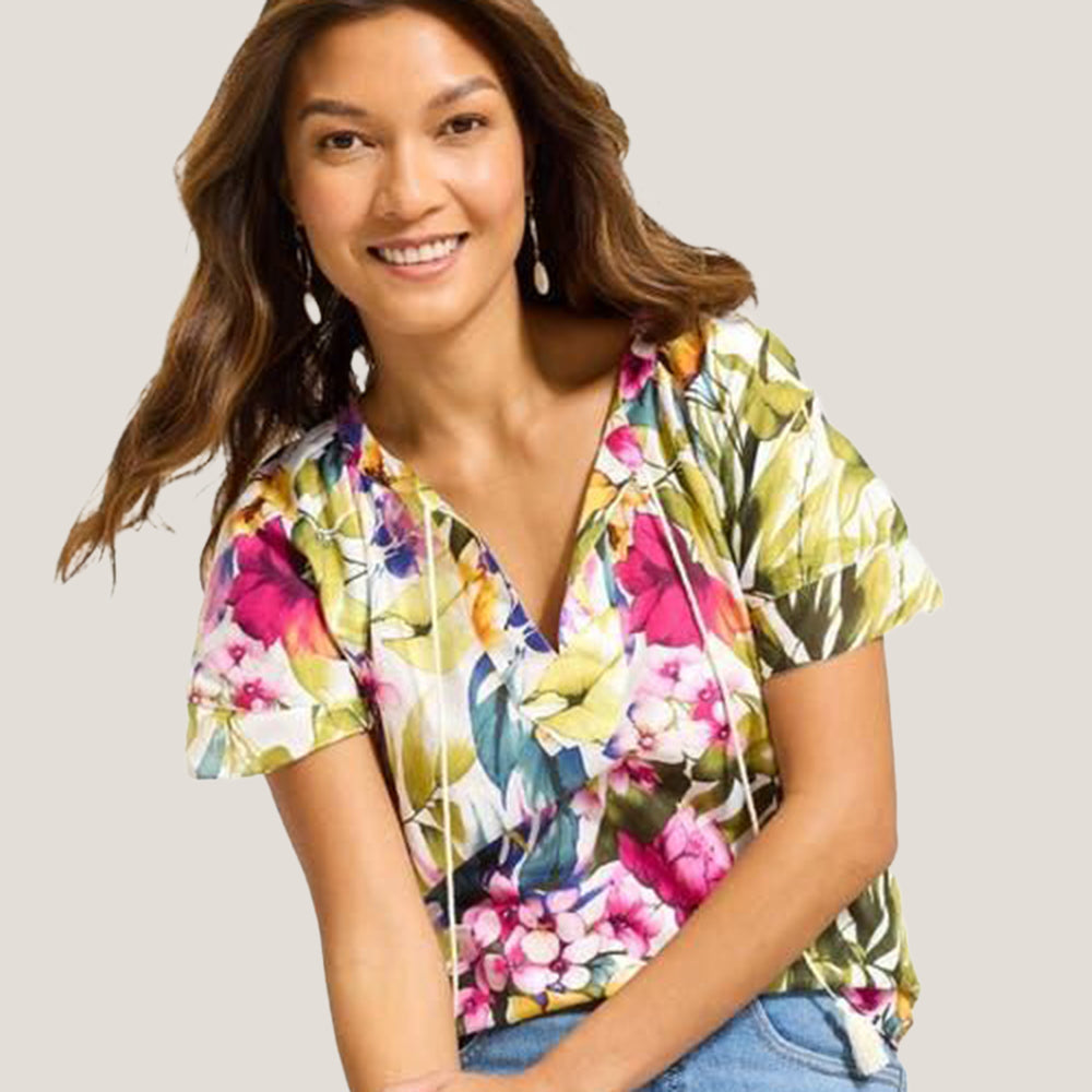 Verde Blooms Flutter-Sleeve Top - Women