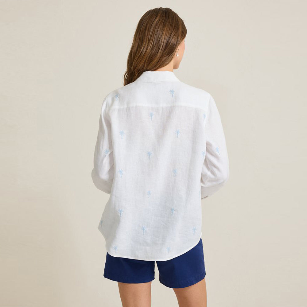 Coastalina Linen Embroidered Relaxed Top - Women
