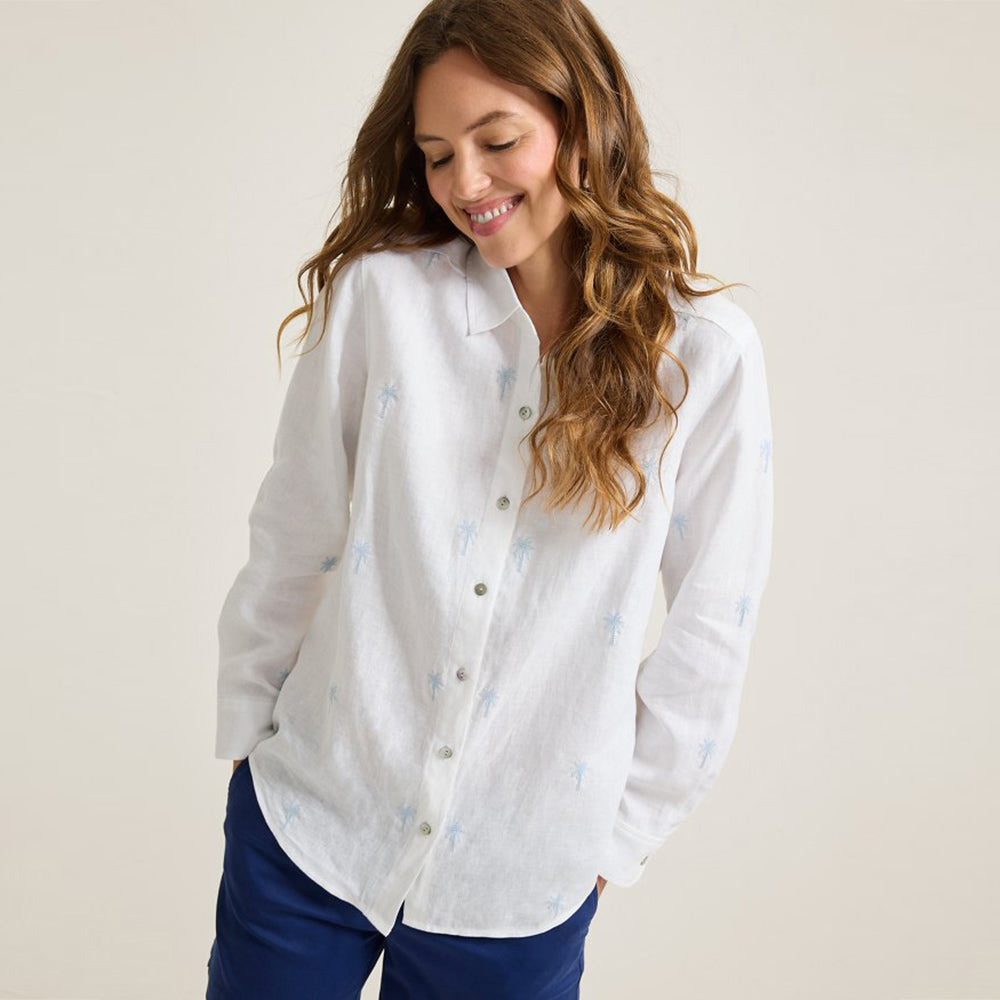 Coastalina Linen Embroidered Relaxed Top - Women