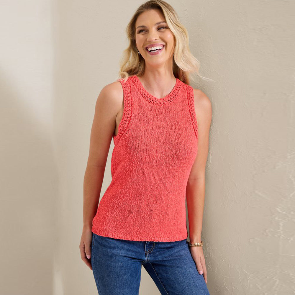 Crochet Edge Sleeveless Linen-Blend Sweater - Women