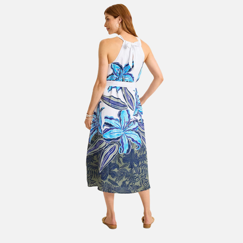 Coastalina Linen Regal Blooms Halter Midi Dress - Women