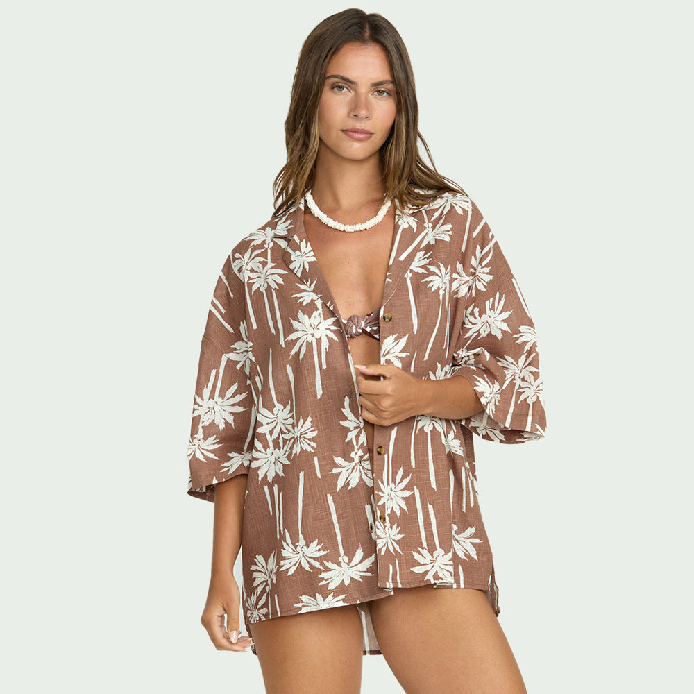 Beach Side Printed Short Sleeve Shirt - Women