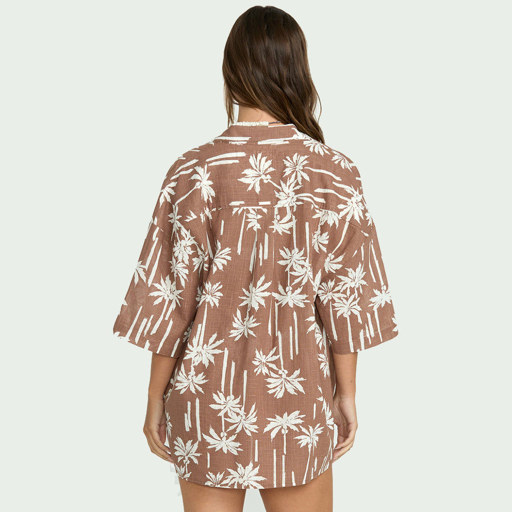 Beach Side Printed Short Sleeve Shirt - Women
