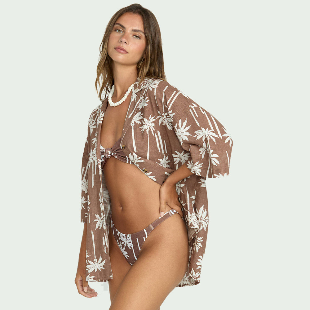 Beach Side Printed Short Sleeve Shirt - Women