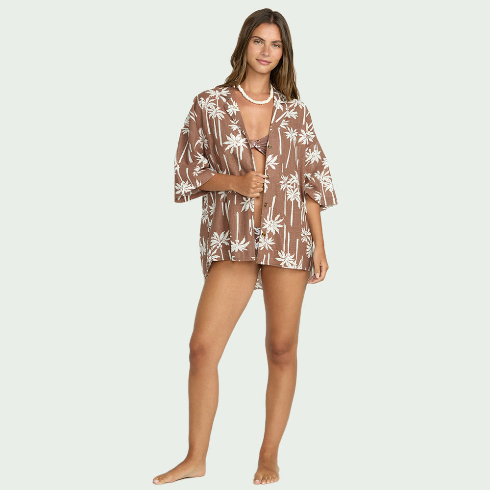 Beach Side Printed Short Sleeve Shirt - Women