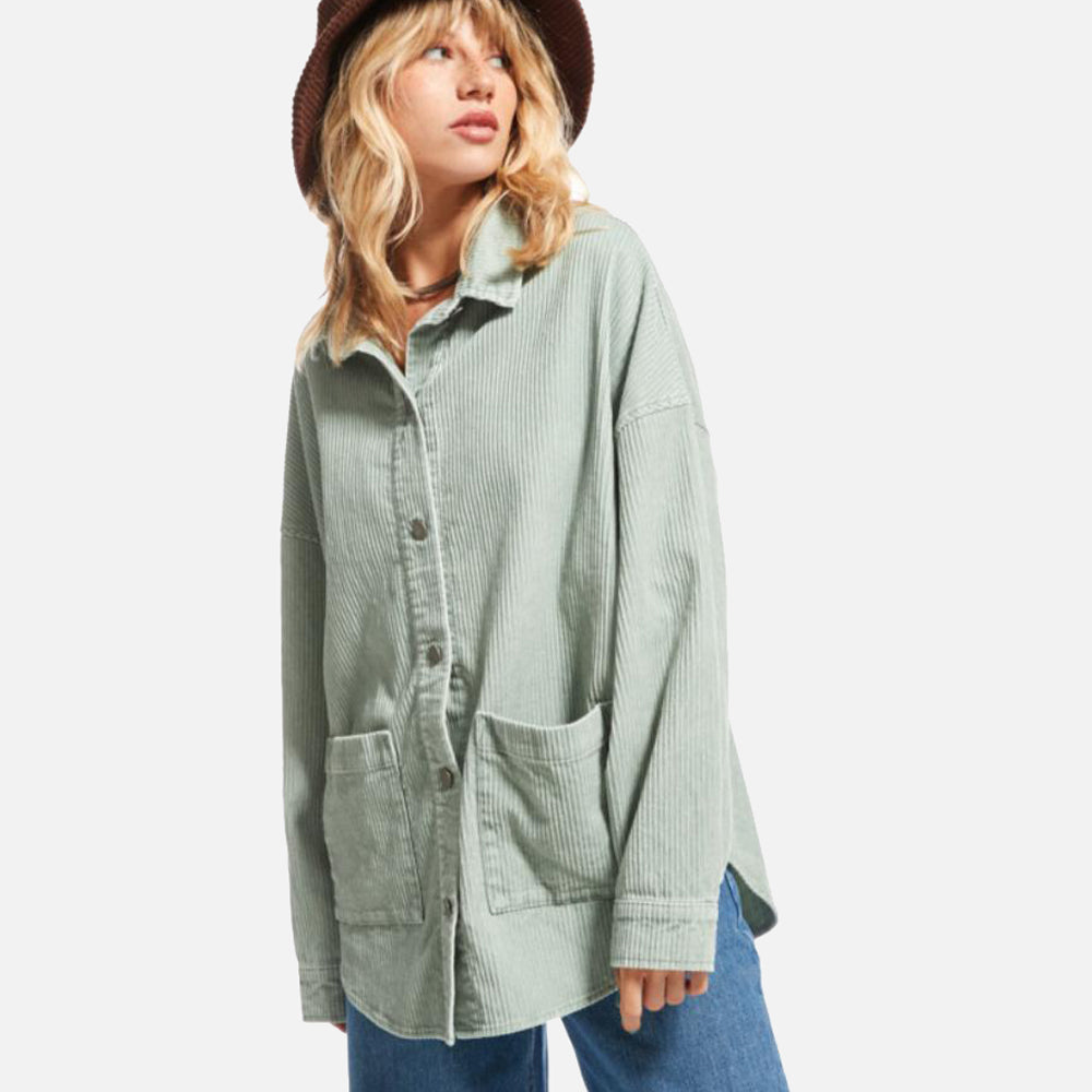 Kick Back Washed Corduroy Long Sleeve Shirt - Women