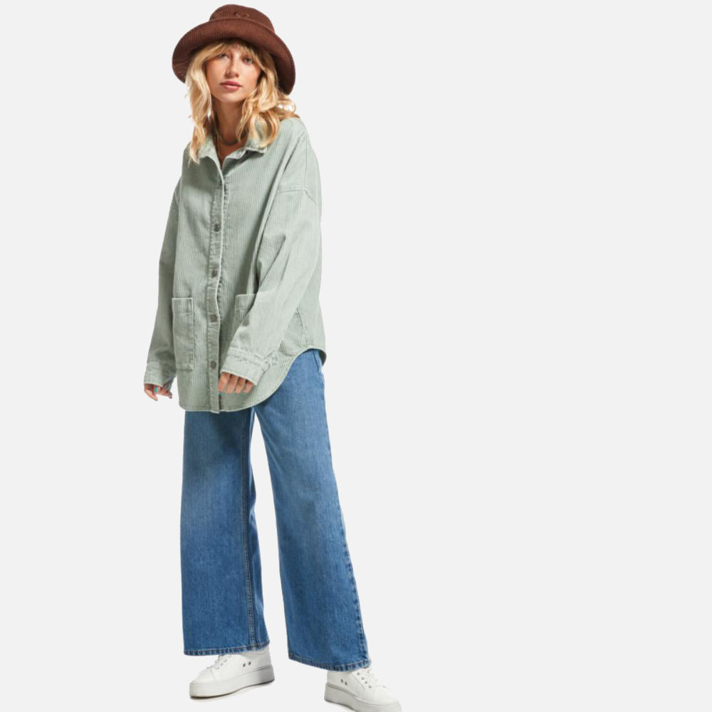 Kick Back Washed Corduroy Long Sleeve Shirt - Women