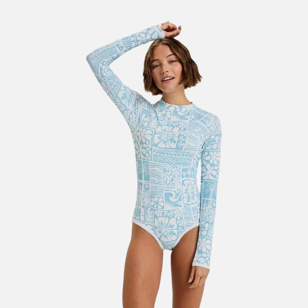 Flowers Wave Long Sleeve Back Zip Swimsuit - Women