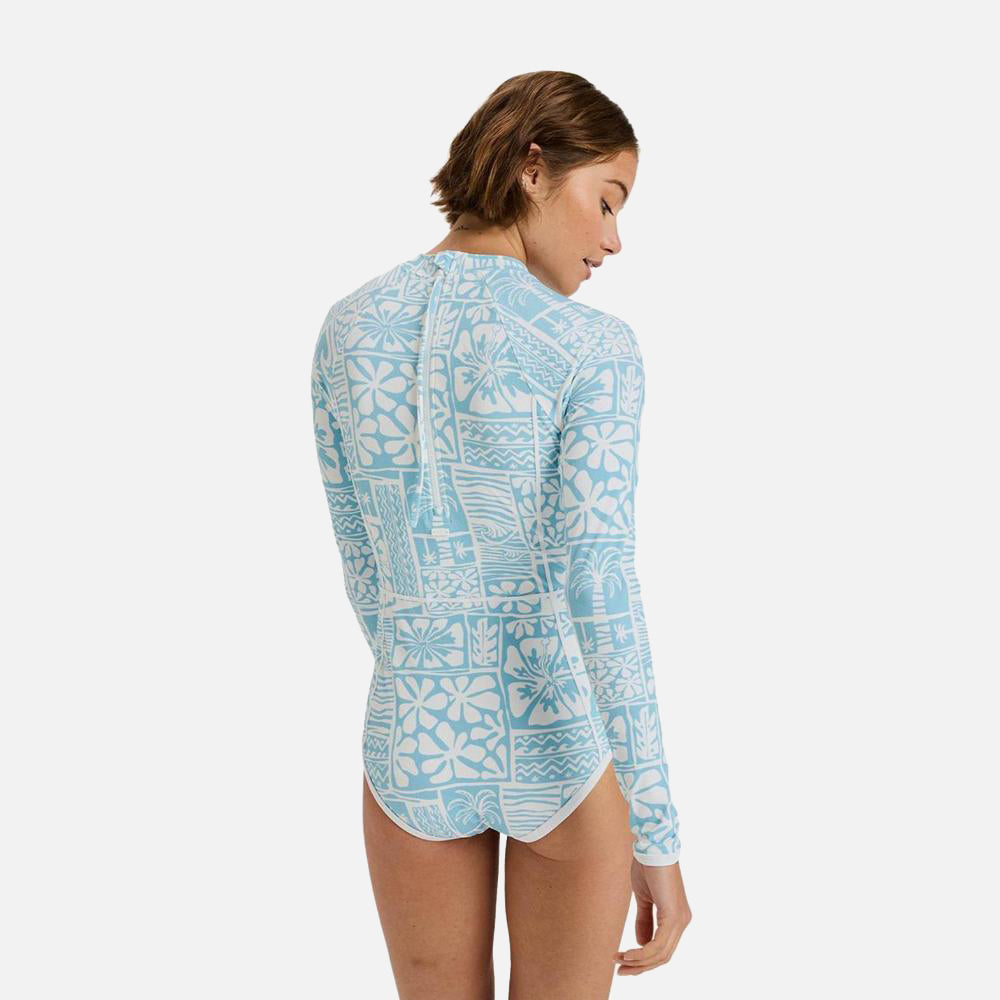 Flowers Wave Long Sleeve Back Zip Swimsuit - Women