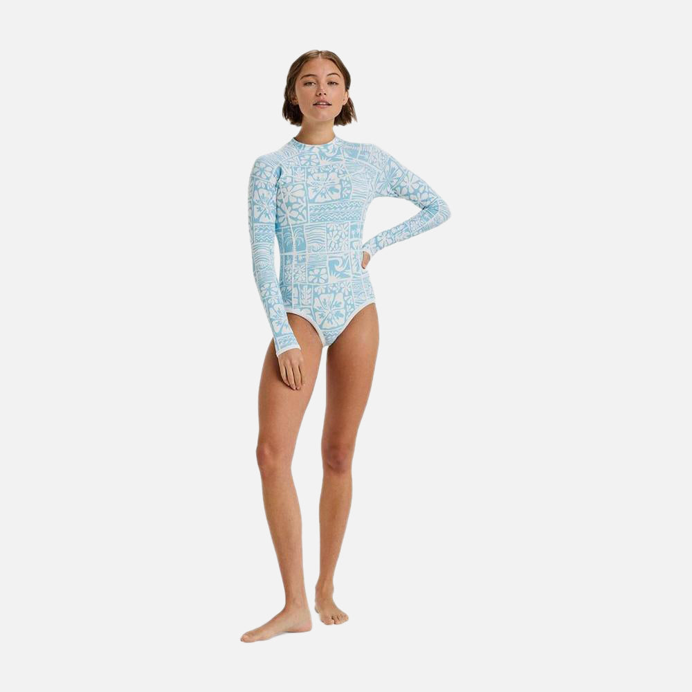 Flowers Wave Long Sleeve Back Zip Swimsuit - Women