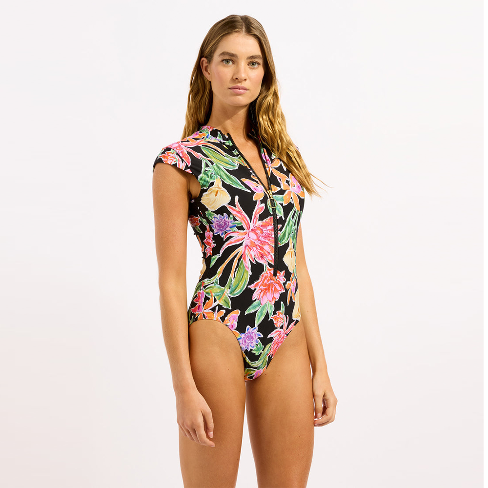 Hothouse Flowers Zip Front One Piece Swimsuit - Women