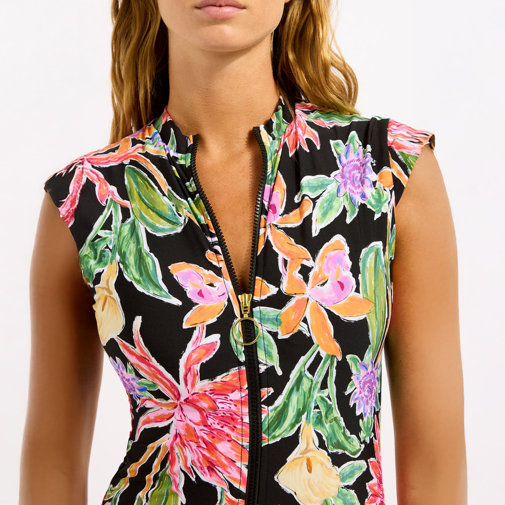 Hothouse Flowers Zip Front One Piece Swimsuit - Women