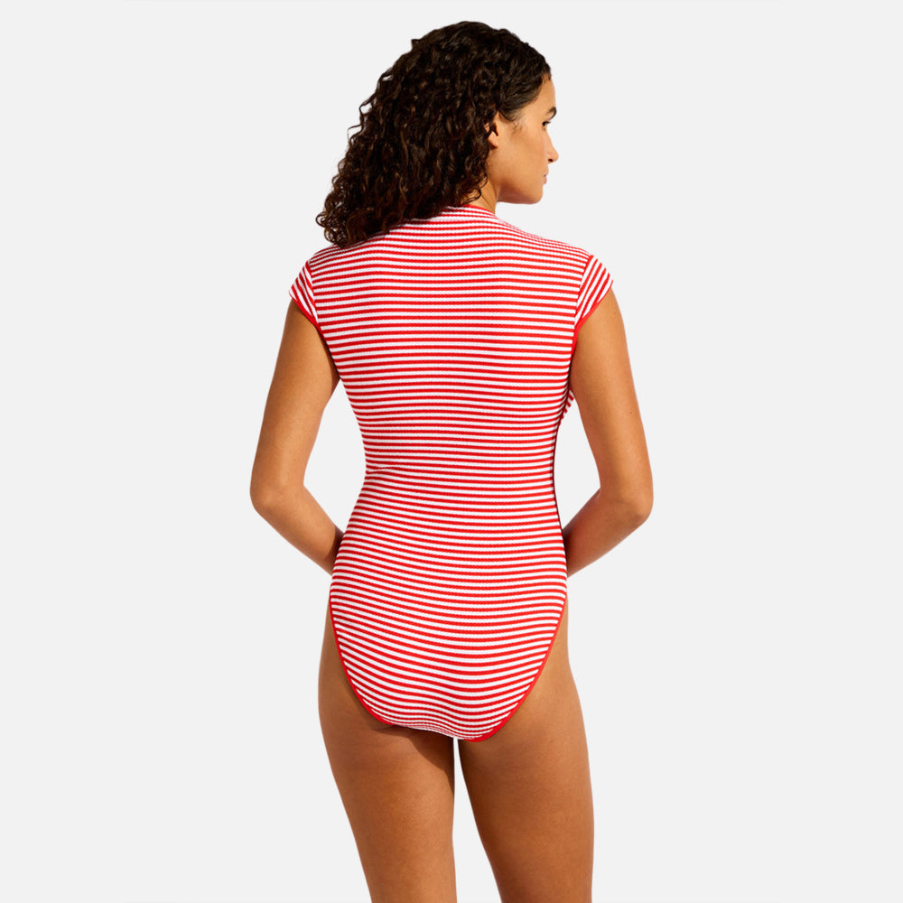 Clubhouse Cap Sleeve Zip Front One Piece Swimsuit - Women