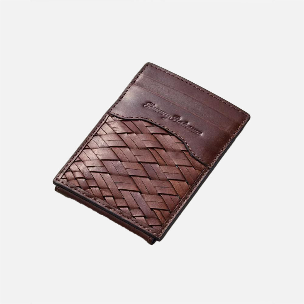 Woven Leather Wide Magnetic Wallet - Men