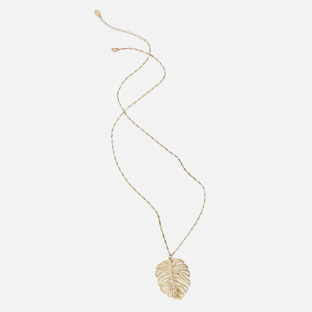 Tropical Blooms Monstera Pendant Necklace - Women