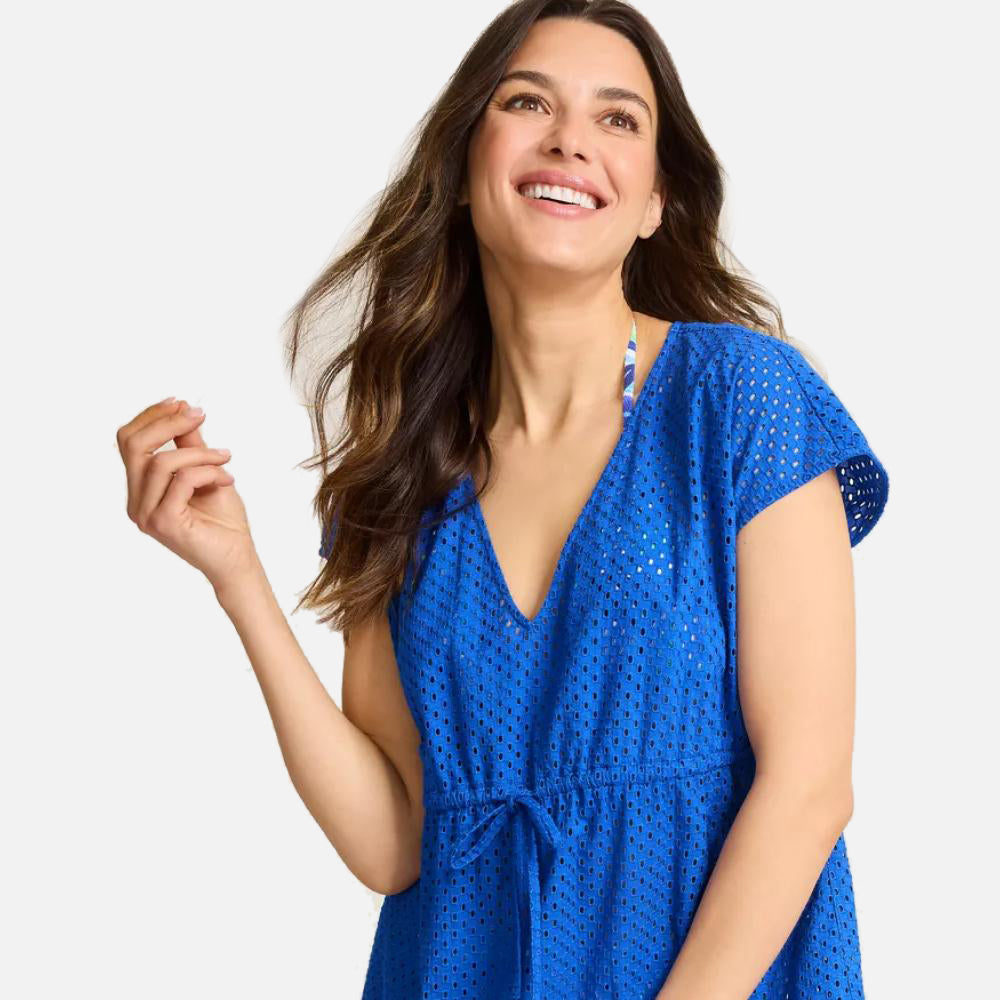 Eyelet Cotton V-Neck Coverup Dress - Women