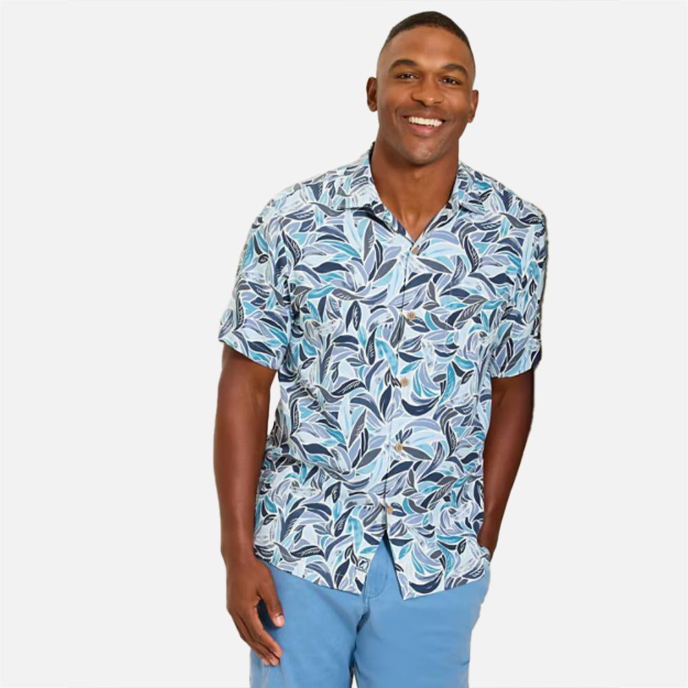Blue Lagoon Leaves Silk Camp Shirt - Men