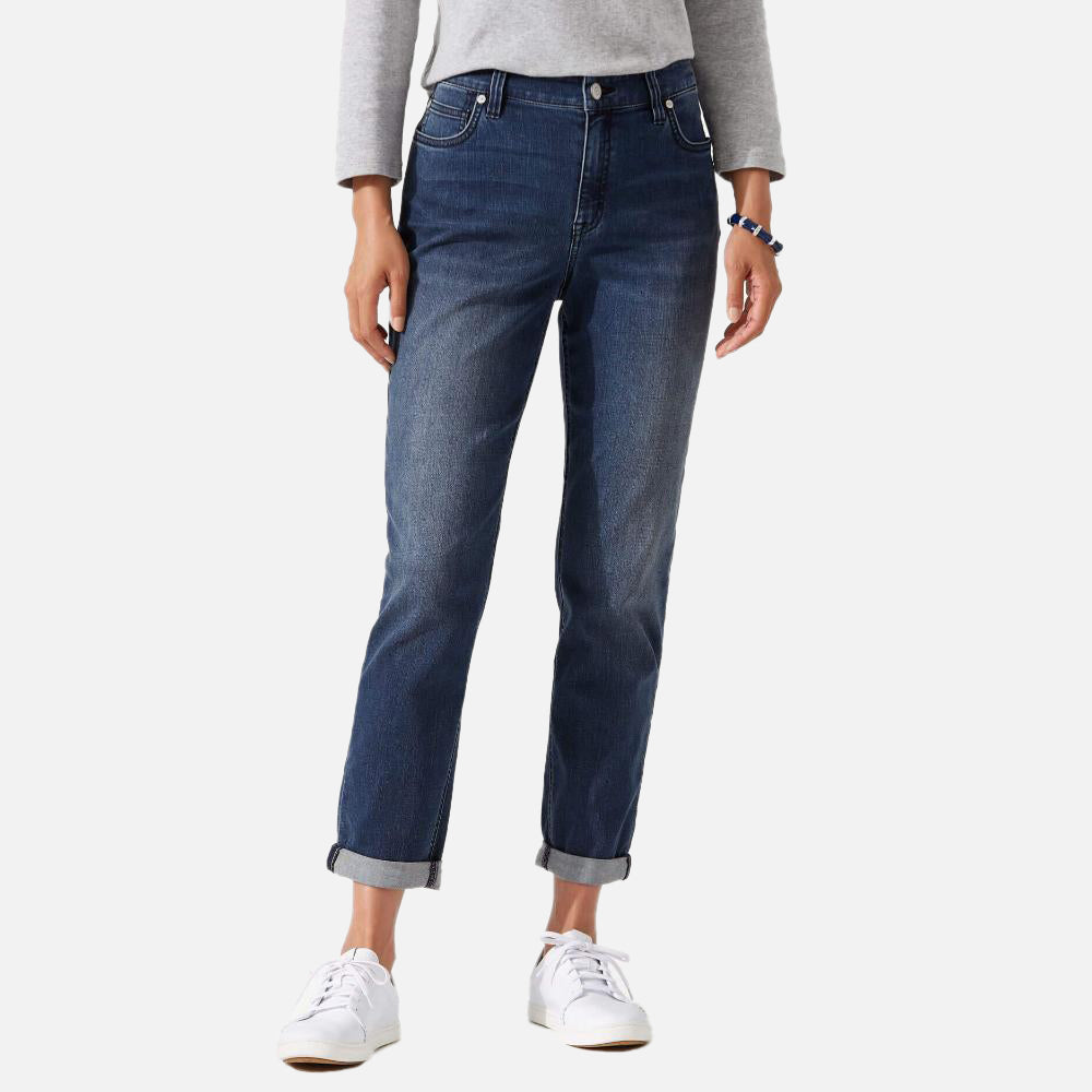 Leila Indigo Mid Rise Slim Boyfriend Jeans - Women