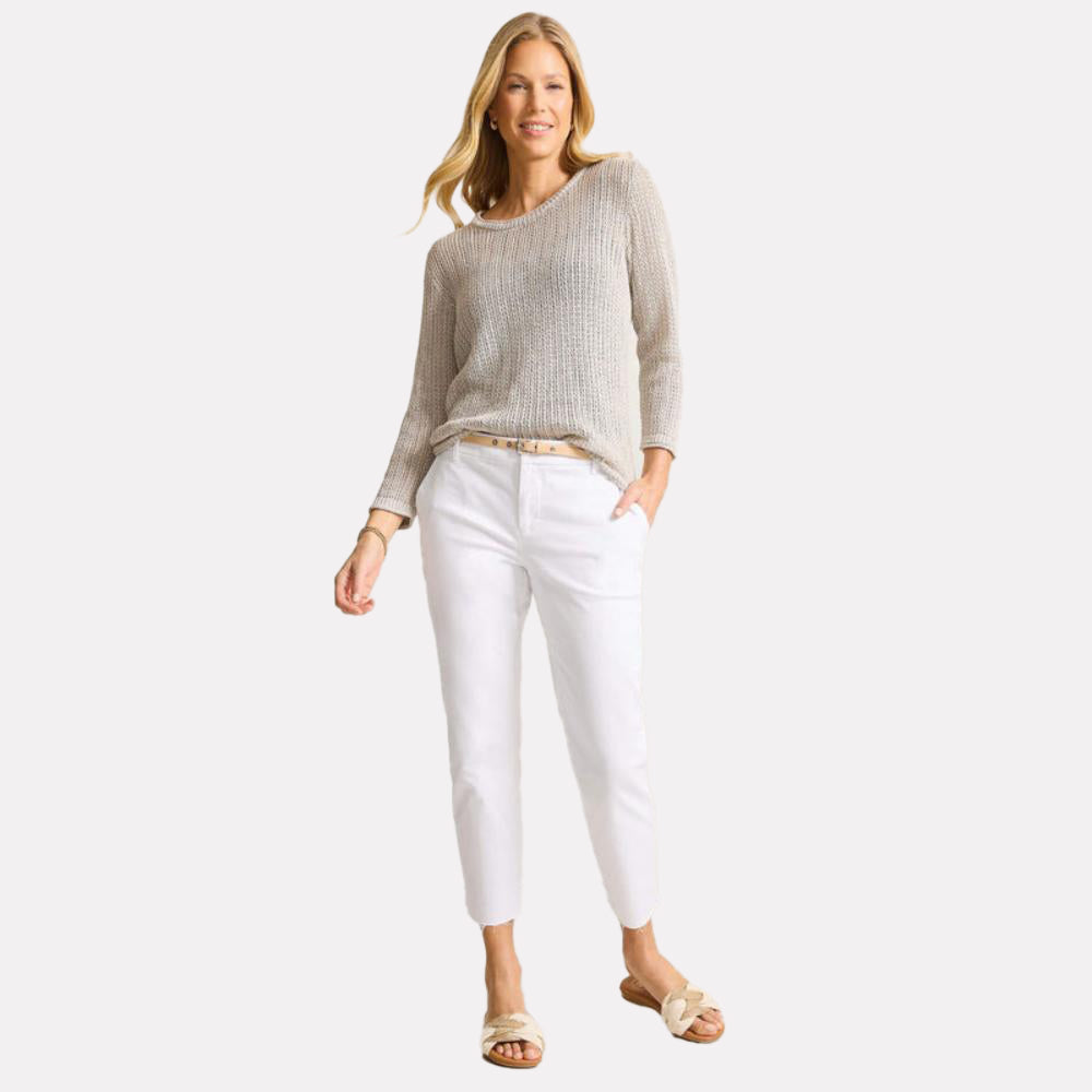 Mid-Rise Raw-Edge Cropped Chino Pants - Women