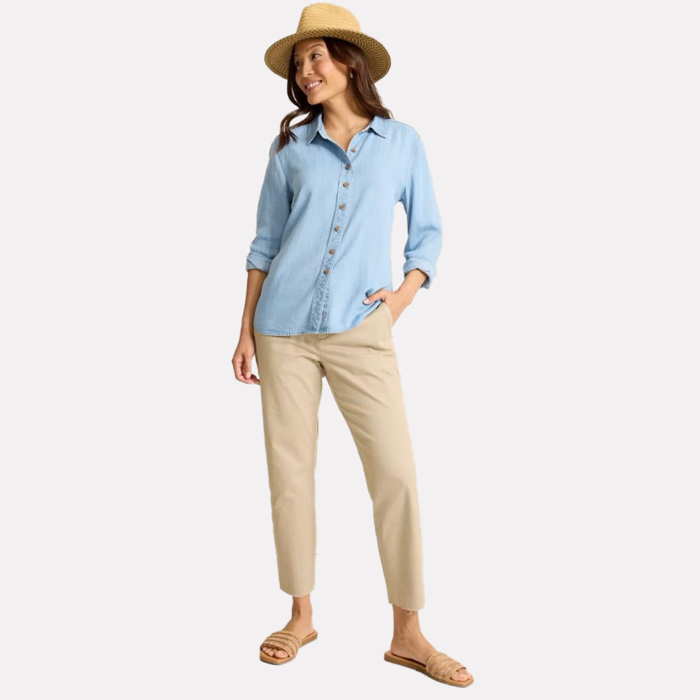 Mid-Rise Raw-Edge Cropped Chino Pants - Women