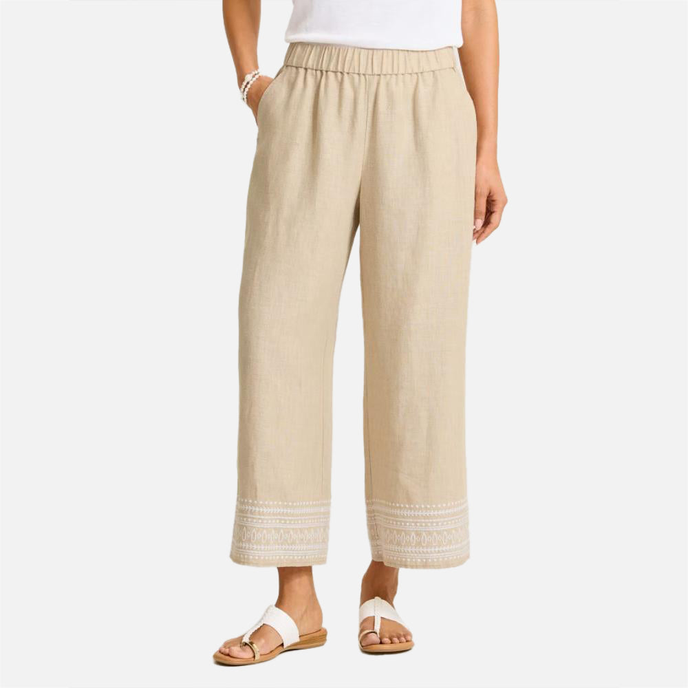 Two Palms Embroidered Linen Coulottes Pants - Women