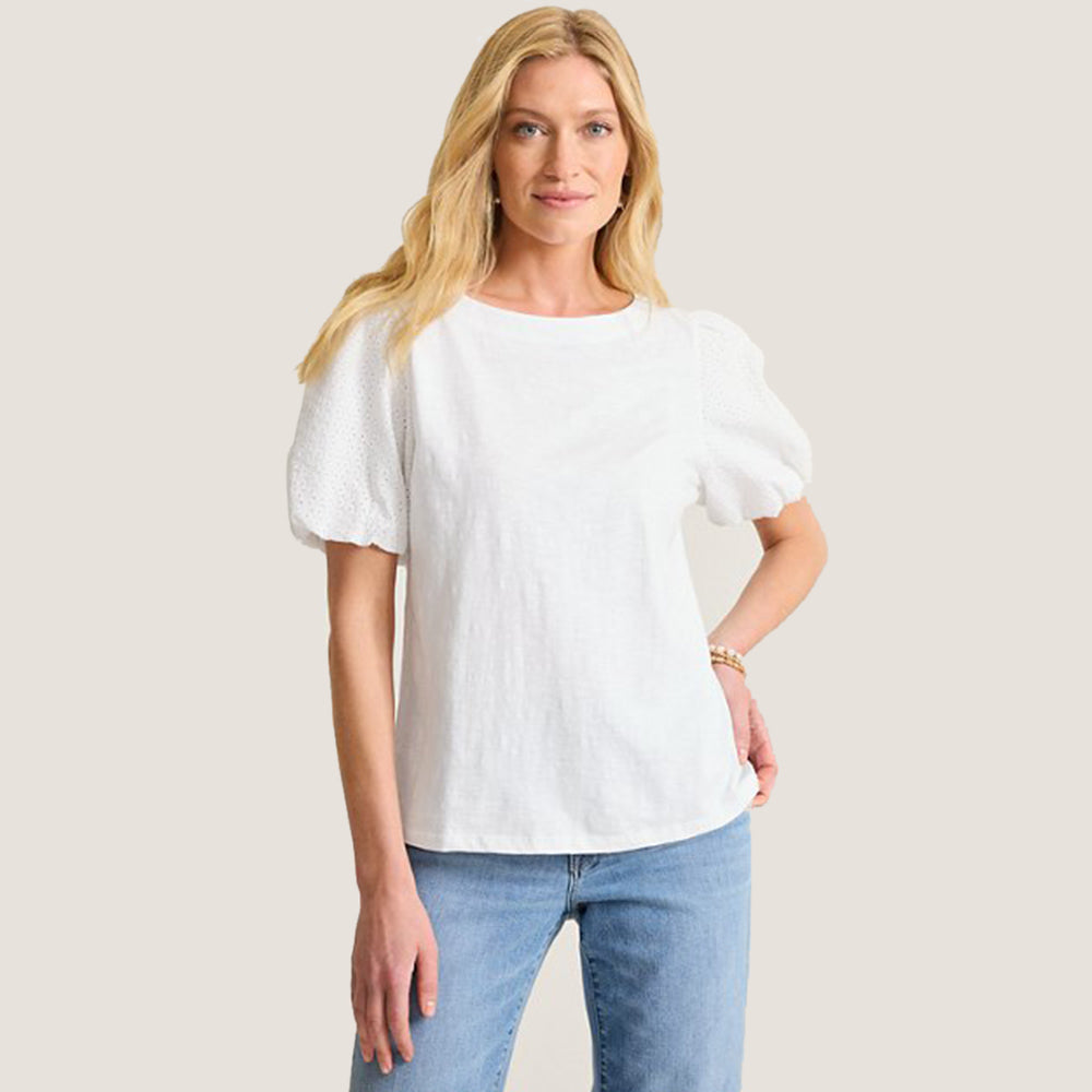 Eyelet Puff-Sleeve Lux T-Shirt - Women