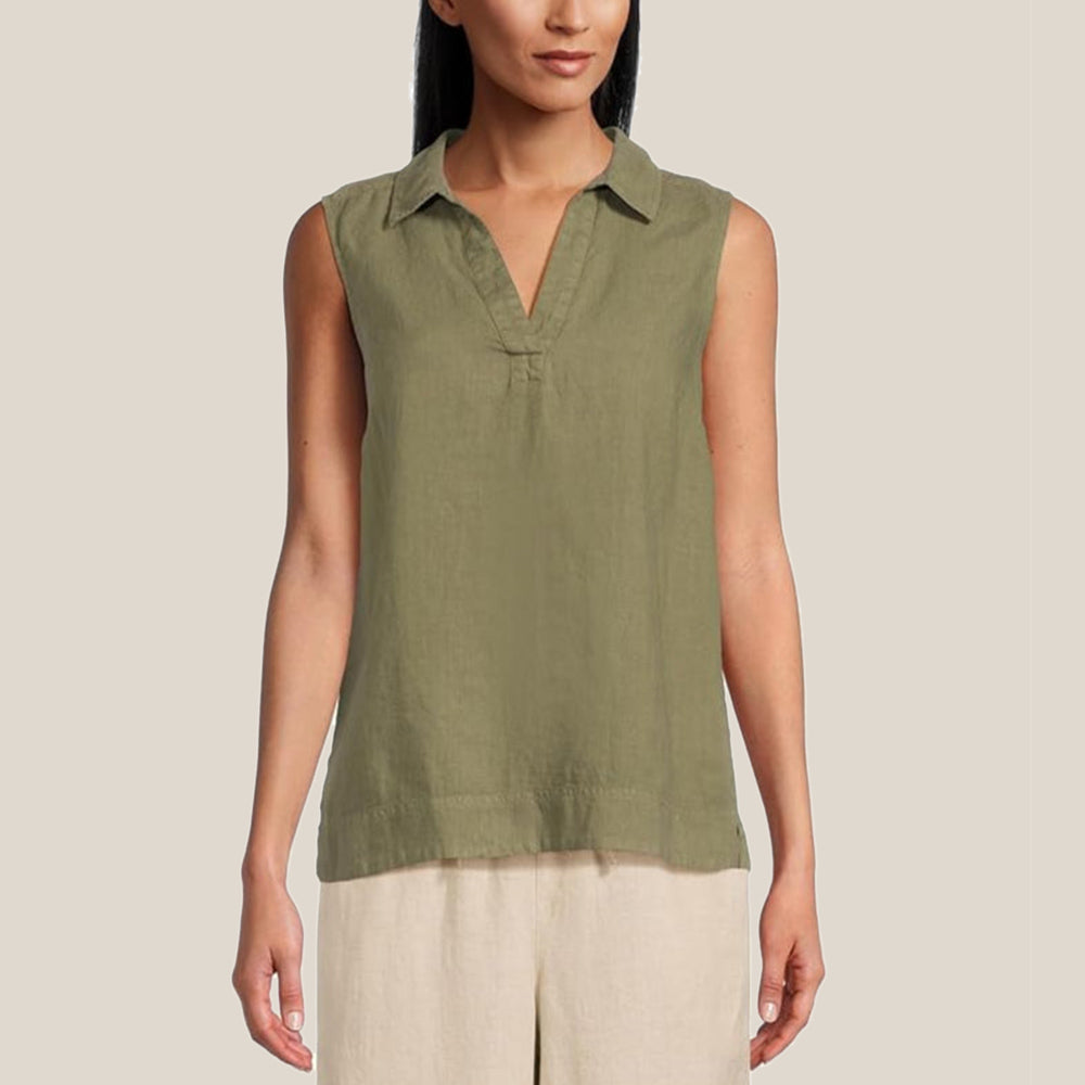 Coastalina Linen Sleeveless Popover Top - Women