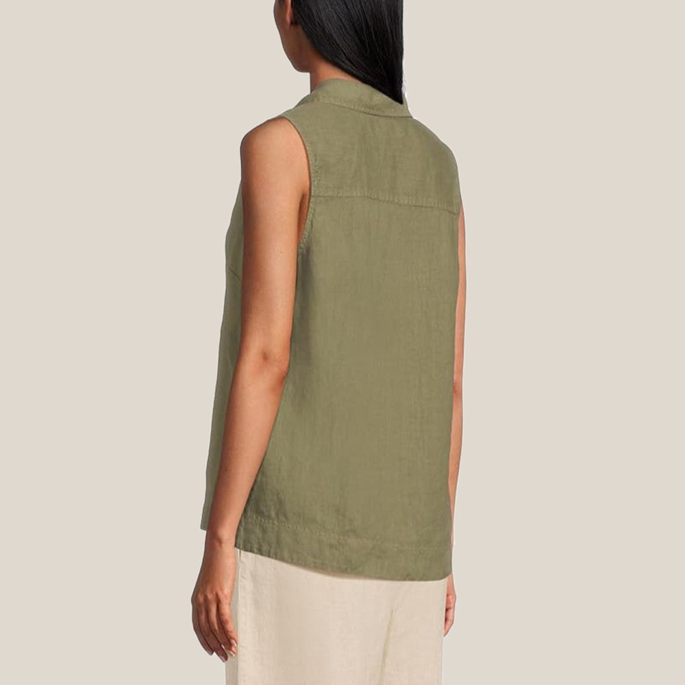 Coastalina Linen Sleeveless Popover Top - Women