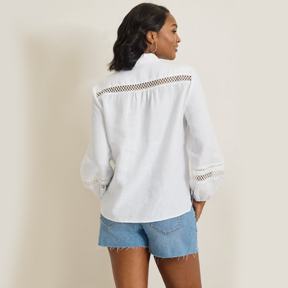 Coastalina Linen Collared Peasant Top - Women