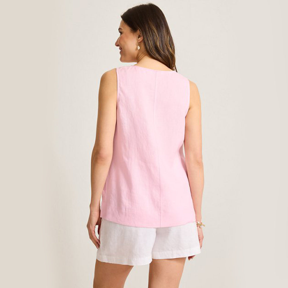 Coastalina Linen V-Neck Tie-Front Top - Women