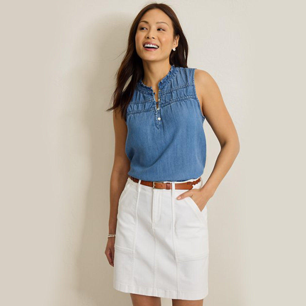 Chambray O'Lei Linen-Blend Ruffle Top - Women