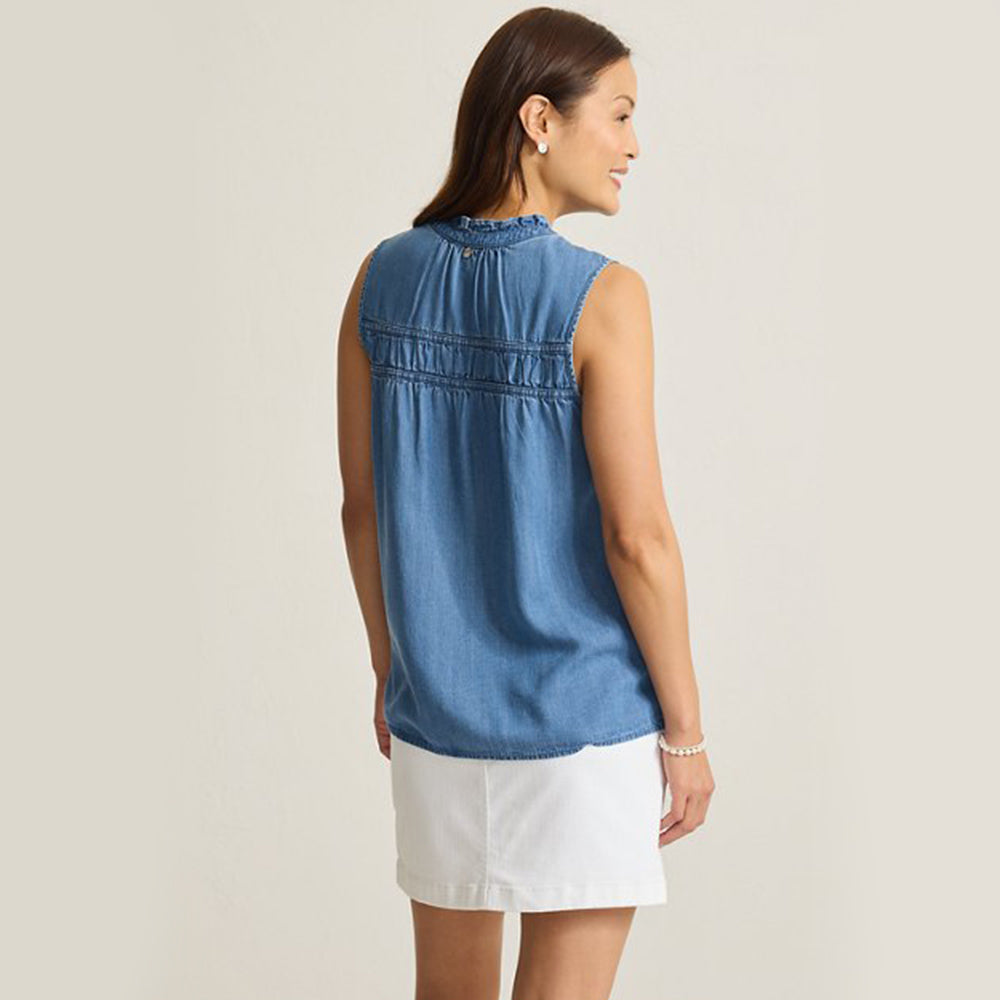 Chambray O'Lei Linen-Blend Ruffle Top - Women