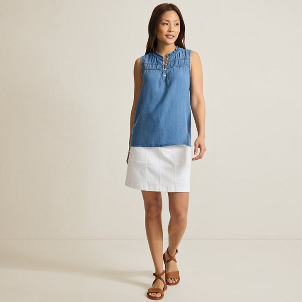 Chambray O'Lei Linen-Blend Ruffle Top - Women