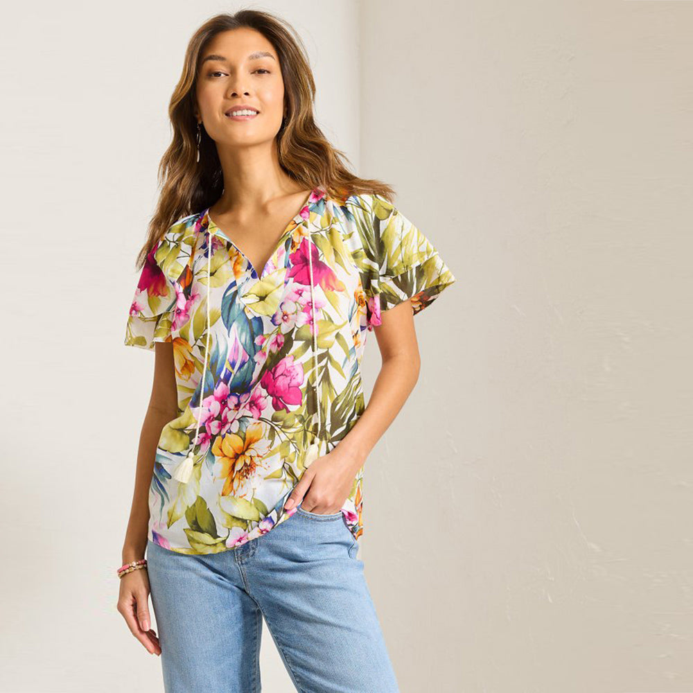 Verde Blooms Flutter-Sleeve Top - Women