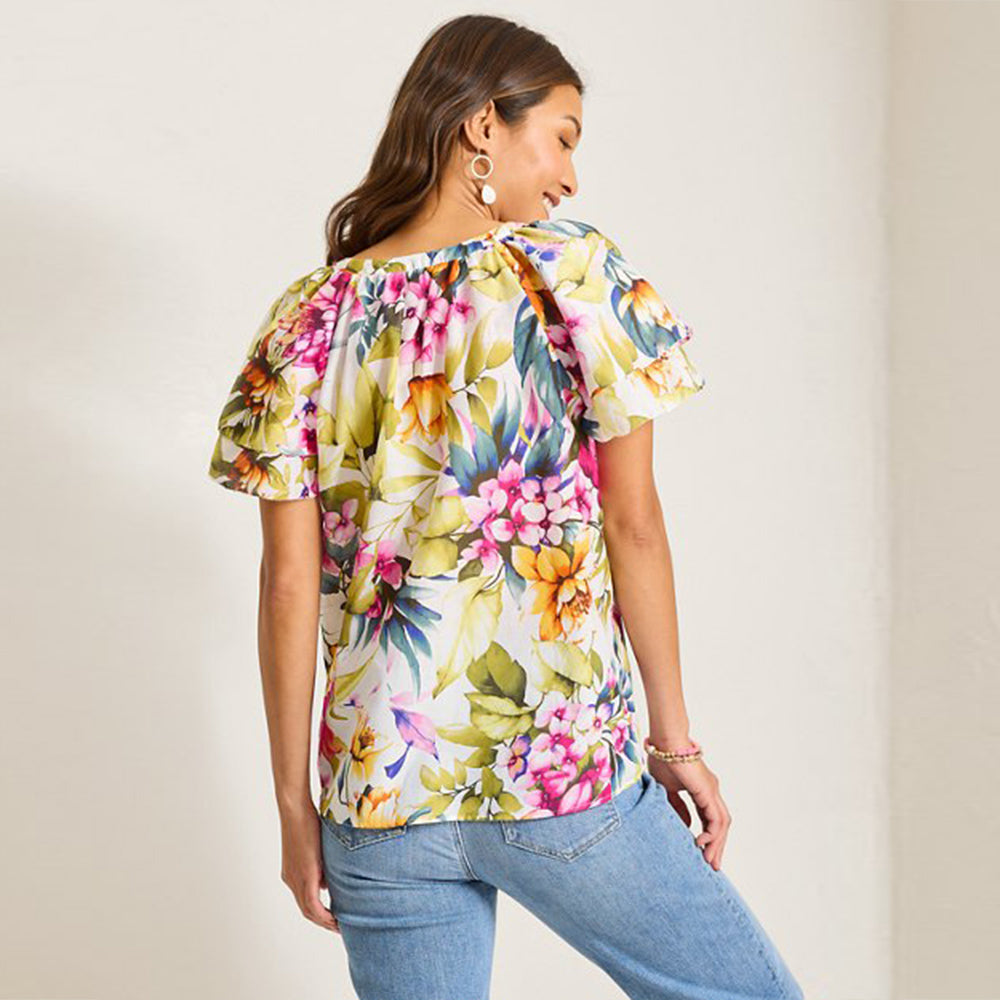 Verde Blooms Flutter-Sleeve Top - Women