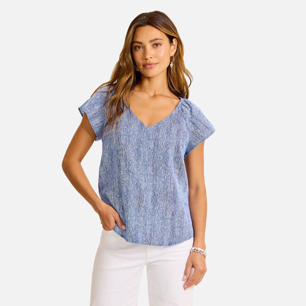 Coastalina Linen Shimmering Bay V-Neck Top - Women