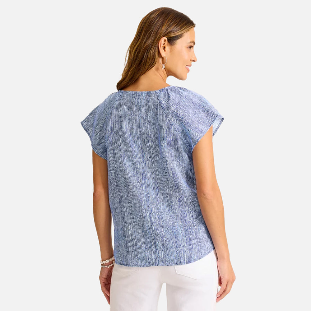 Coastalina Linen Shimmering Bay V-Neck Top - Women