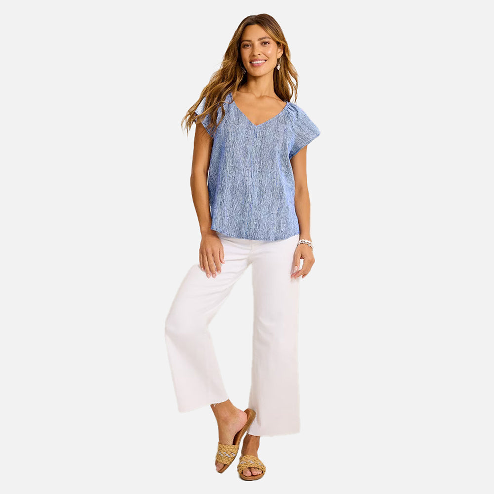 Coastalina Linen Shimmering Bay V-Neck Top - Women