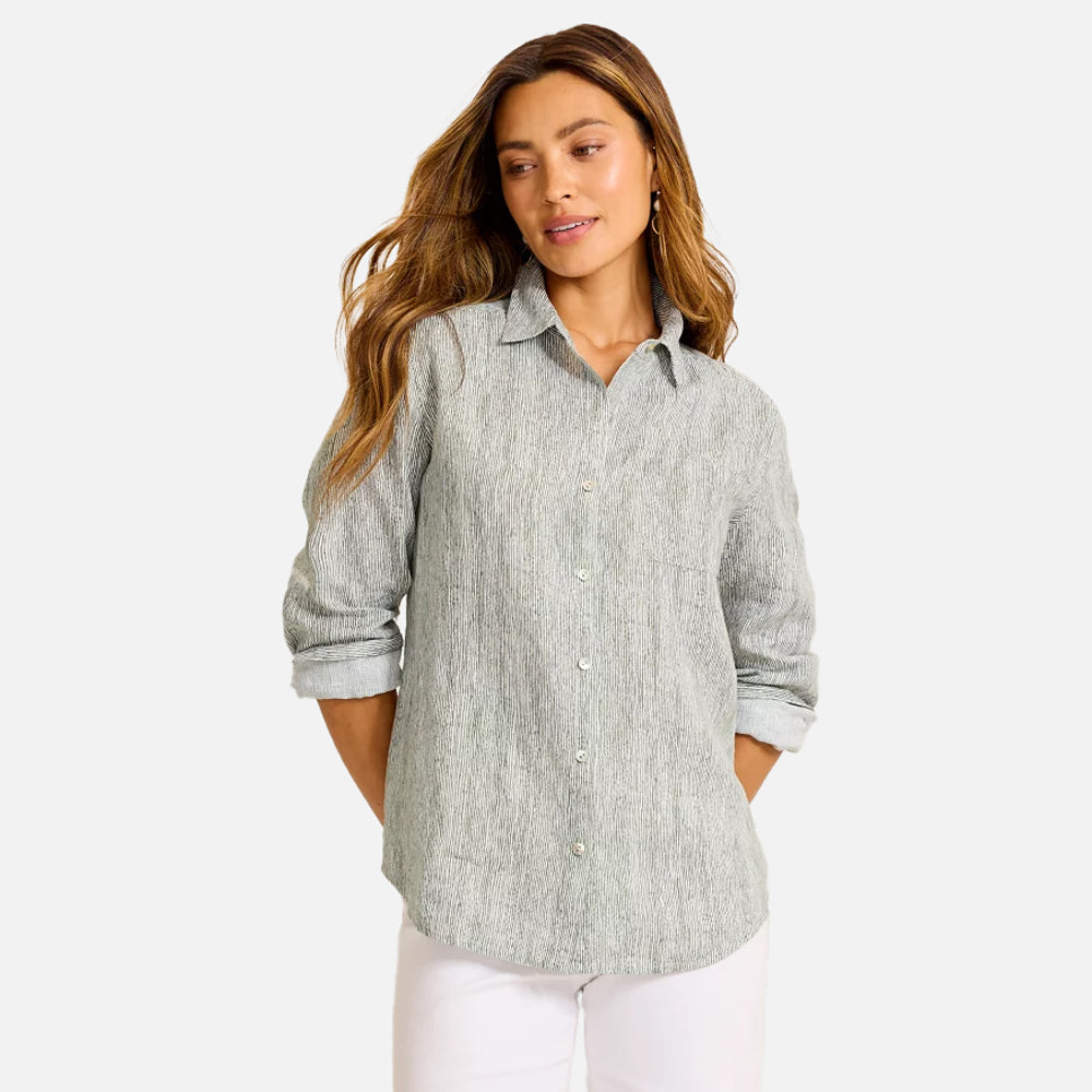 Coastalina Linen Shimmering Bay Relaxed Shirt - Women