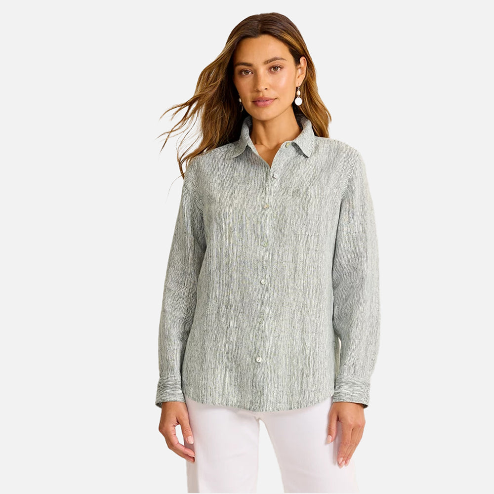 Coastalina Linen Shimmering Bay Relaxed Shirt - Women