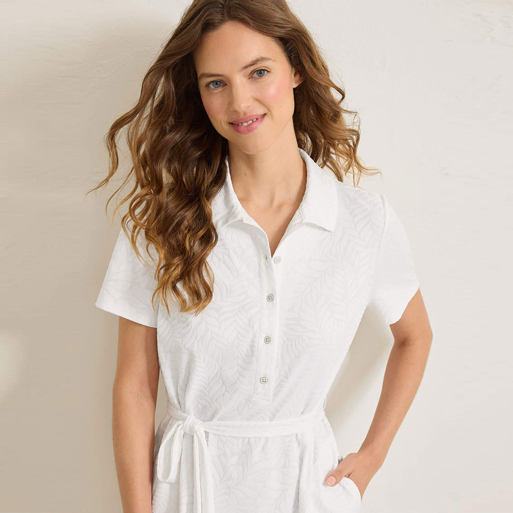 Aubrey Leaves Jacquard Short-Sleeve IslandZone Dress - Women