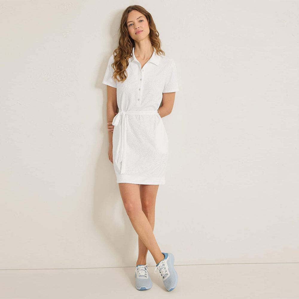 Aubrey Leaves Jacquard Short-Sleeve IslandZone Dress - Women